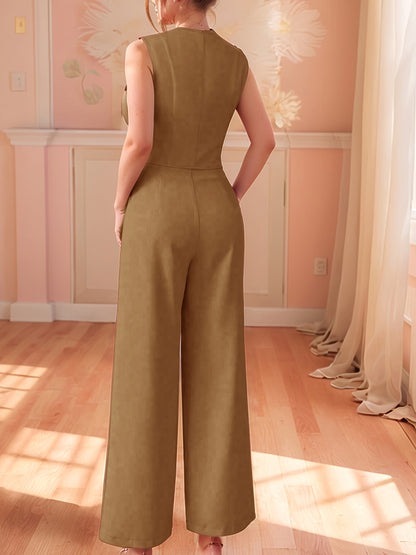 Design-Savvy Red Mini-Chic Sleeveless Suit Vest and Wide-Leg Pants Two-Piece Set