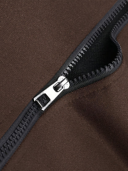 Men's Two-Piece Sportswear Suit: Zipper Hoodie + Sweatpants Set, Spring/Autumn Solid Color Regular Long Sleeve Zipper Hoodie with Drawstring, Threaded Trousers, Casual Sportswear Two-Piece Set
