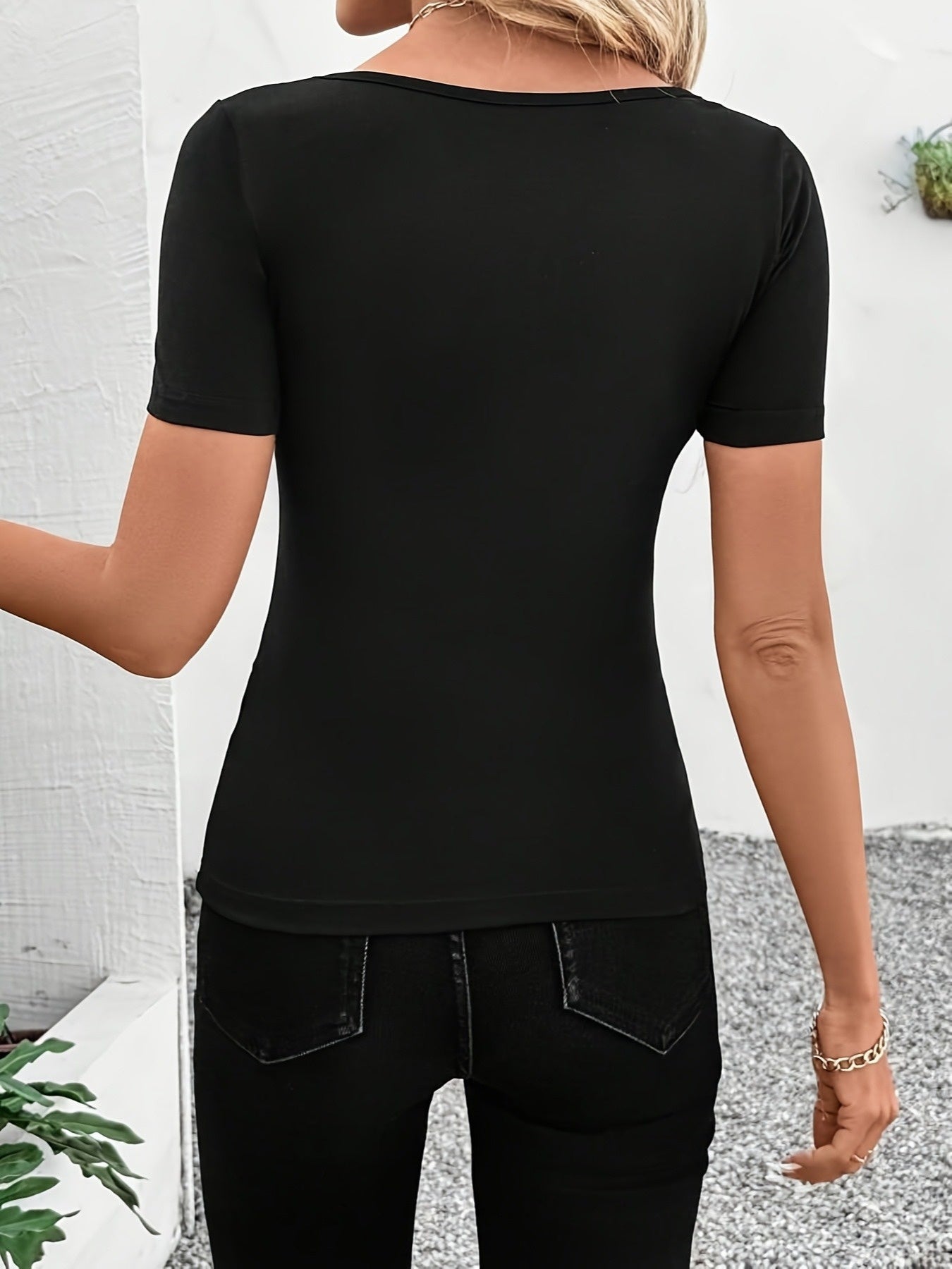 Women's Sexy Deep V-Neck T-Shirt - Elegant party & Formal Tops, Non-Stretchy Blouse, Machine Washable Women's Shirt for Evening Events & Everyday Outfits, Ladies T Shirts, Summer Fashion, Fitted Blouse, Breathable Material, S