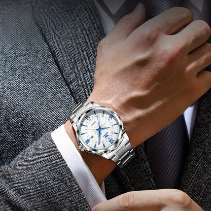 Elegant Luxury Men's Watch with Night Light, Roman Numerals & Date Display - Quartz Movement Stainless Steel Band for Business Casual & Formal Occasions