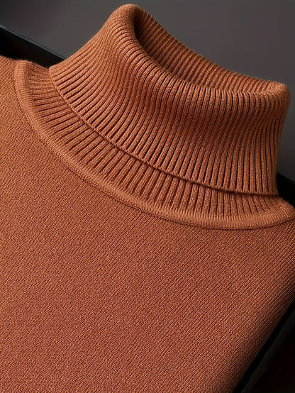 Men's Sleek Light Blue Turtleneck Sweater - Casual Knit Pullover with Ribbed Cuffs, Long Sleeves for Fall/Winter, Soft Viscose Blend
