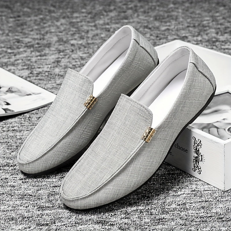 Canvas Loafers - Slip-On Shoe Style with Golden Emblem, Comfortable Non-Slip Sole, Suitable for Driving & Daily Office Use