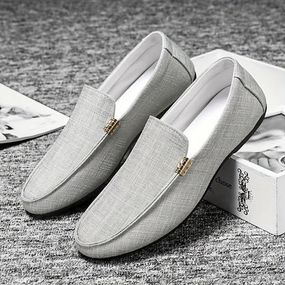 Canvas Loafers - Slip-On Shoe Style with Golden Emblem, Comfortable Non-Slip Sole, Suitable for Driving & Daily Office Use