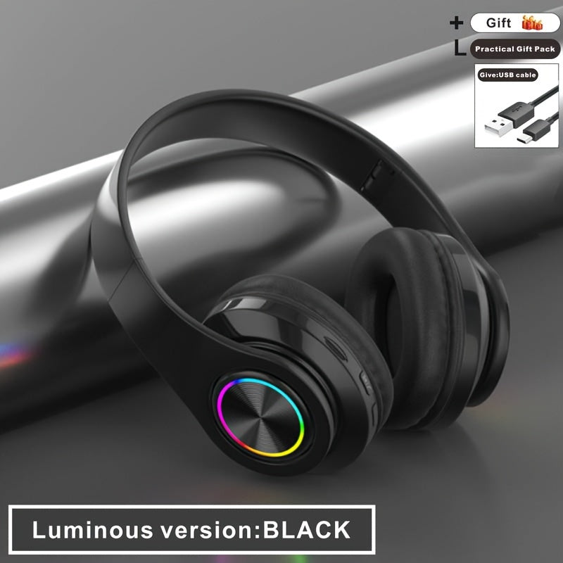 Wireless Earphones, Multi-Color LED Lights, Comfortable Foldable Earphones, SD Card Slot, School/Tablet/Pc/Phone/Birthday/Christmas/Travel Gifts. Popular Wireless Earphones, Head Mounted Wireless Earphones, And Foldable Earbu