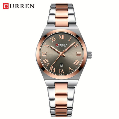Fashionable Brand Of CURREN Ladies' Watches With A Casual And Simple Stainless Steel Strap, Featuring A Calendar And Quartz Movement.