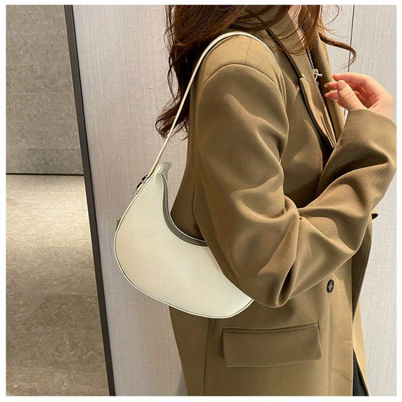 1pc Trendy Crescent Moon Shoulder Bag for Women - Large Capacity, Casual Underarm Purse in Black/Brown/White/Beige, with Polyester Lining, Zip Closure, Perfect for Commuting & Everyday Use, Crossbody Purse, Minimalist Handbag
