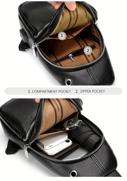 Men's Chest Bag Crossbody Shoulder Bag Small Fanny Pack Fashion Casual PU Leather Men's Satchel