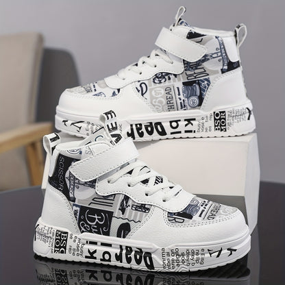 Kids' Trendy High-Top Sneakers with Adjustable Strap, Non-Slip EVA Sole, and Colorful Letter Print - Ideal for Casual and Outdoor Activities, Versatile High-Top Sneakers | Trendy Kids' Shoes | Durable Sneakers