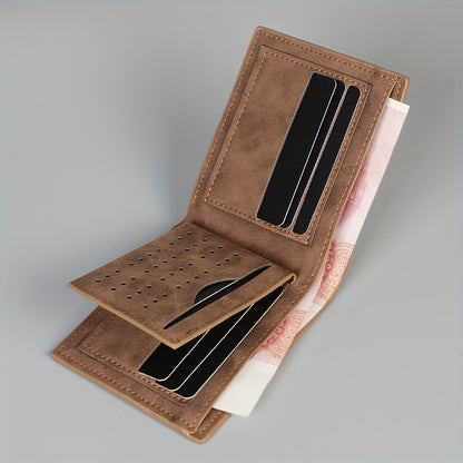 Men's PU Leather Short Wallet With Interlayer Coin Purse Multiple Card Slots Purse Large Capacity Card Cash Holder, Great Gift For Men