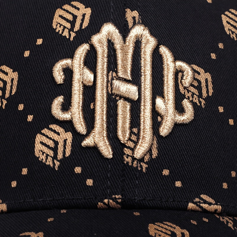 Men's Athletic Baseball Cap - Breathable Polyester, Adjustable Fit, "ATH" Logo, Beige & White with Golden Pumpkin Pattern, Dark Brown & Golden, Perfect for Outdoor Sports and Golf, Casual Wear Hat | Sporty Baseball Cap | Adju