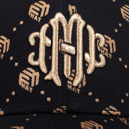 Men's Athletic Baseball Cap - Breathable Polyester, Adjustable Fit, "ATH" Logo, Beige & White with Golden Pumpkin Pattern, Dark Brown & Golden, Perfect for Outdoor Sports and Golf, Casual Wear Hat | Sporty Baseball Cap | Adju