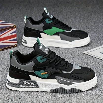 Men's Low-Top Skate Sneakers - Black with Teal Accents, PU Upper & PVC Sole, Slip-Resistant Comfortable Lace-Up Shoes for Urban Streetwear, Outdoor Sports, All-Season Casual Wear, Skate Shoes, Modern Street Style, Durable Fab