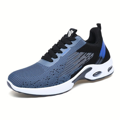 All-Season Breathable Knit Men'S Shoes with Cushioning Air Cushion for Sports, Lightweight And Soft Elastic Running Fitness Shoes, Versatile for Daily Commuting, Lace-Up, Low Top, Fabric Upper, Fabric Inner, PVC Sole, Fabric