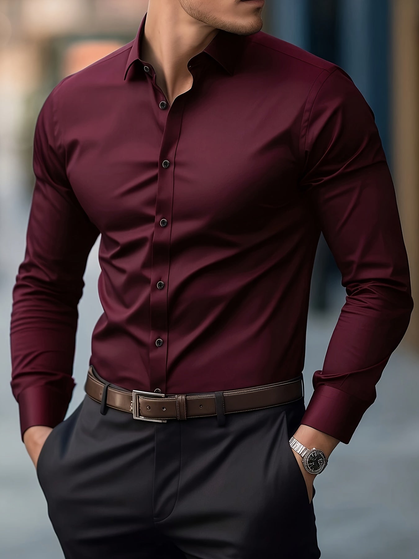 Men's Wrinkle-Free Long Sleeve Dress Shirt - Business Formal & Casual Button-Up Shirt in Black, Machine Washable Office Work Attire for All Seasons - Professional & Casual Attire, Long Sleeve Tops for Work, Workwear Essential