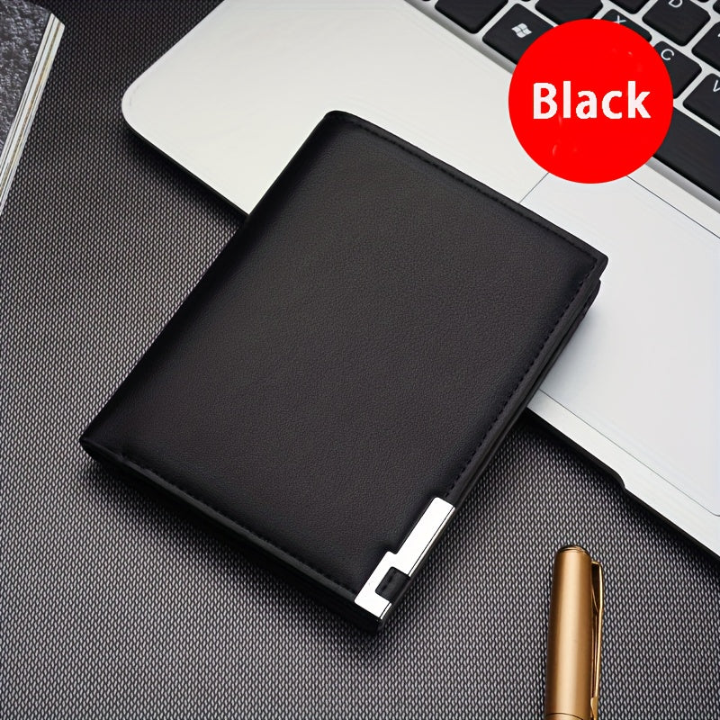 Men's Slim Faux Leather Wallet with Iron Edge - Trendy Korean Style, Black & Brown, Compact Design with Card Slots, Photo Holder & Large Banknote Compartment, Perfect for Everyday Use, Cardholder | Modern Look | Metallic Trim