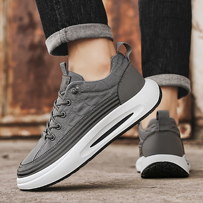 Men's Breathable Casual Sneakers - 2025 Spring New Design, Low-Top Elastic Lace-Up, Grey & White PU Upper with Cushioned EVA Insole & Durable PVC Sole for All-Season Outdoor Running, Gym, Daily Wear, Gym Shoes, Sleek Sporty D