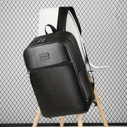 Men'S Lightweight Faux Leather Laptop Backpack - Stylish Black & Brown Design with Adjustable Straps, Tablet Compartment, and Multiple Zippers for School, Office, and Daily Commute, Backpack for School, Office Essentials Carr