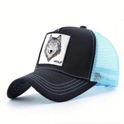 Animal Caps Trucker Hat Men Black Baseball Cap Women White Baseball Cap Men Wolf Trucker Cap Breathable Mesh Summer Baseball Caps Men'S & Women'S Wolf Embroidery Snapback Trucker Hat Fitted Outdoor Sports Adjustable Cap Gorra