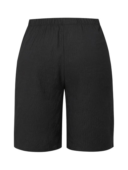 Women'S Casual Solid Color Shorts with Pockets, 100% Polyester, Woven Fabric, 126g/m², All-Season Comfort, Versatile Style