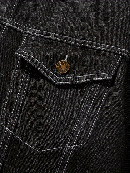 Men's Slim-Fit Denim Jacket - Casual Cotton Blend, Long Sleeve with Pockets, Machine Washable
