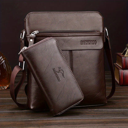 2pcs/set Men's Simple Business Shoulder Bag Crossbody Bag Portable Zipper Clutch Bag Gift For Men Father's Day Gift