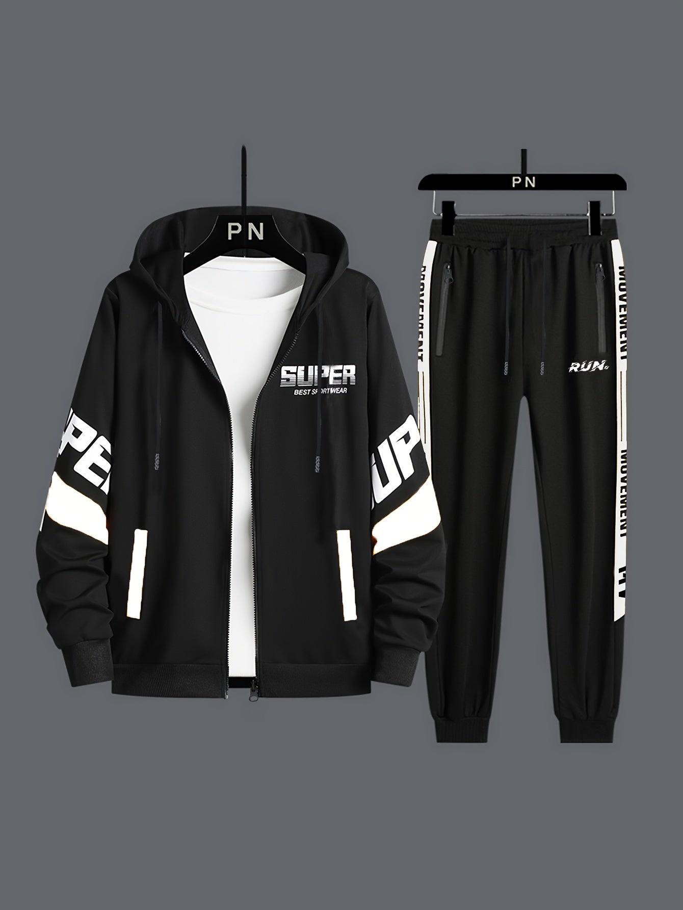 Classic Men's Athletic 2Pcs Tracksuit Set Casual Full-Zip Sweatsuits Long Sleeve Hoodie And Jogging Pants Set For Gym Workout Running