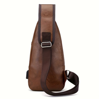 2025 New Men'S Fashion Chest Bag - Soft Faux Leather Anti-Theft Crossbody Bag with Multiple Compartments, Adjustable Strap & Zipper Closure for Gym, Travel, Casual Outings (Brown), Secure Travel Pouch, Textured Finish