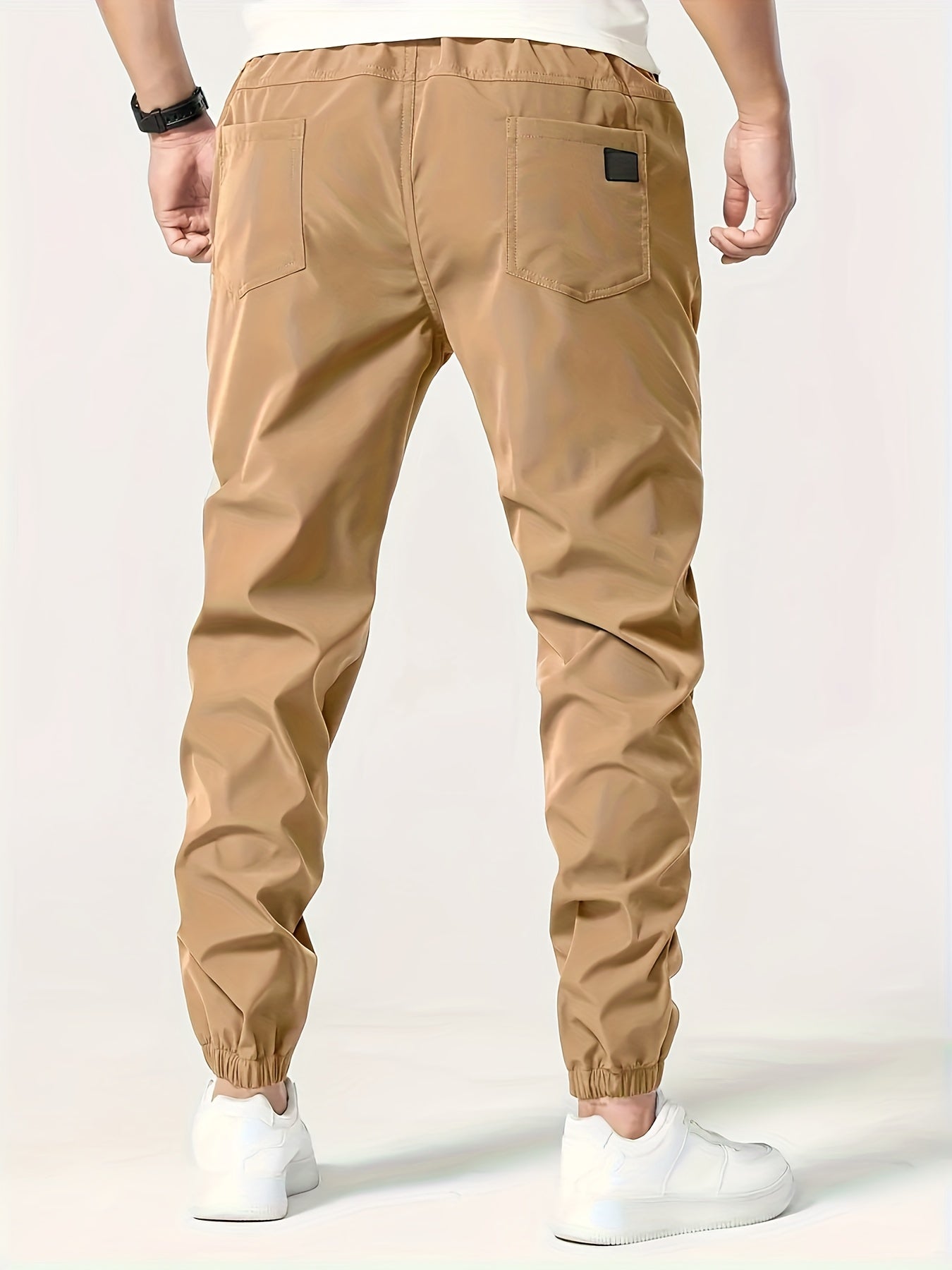 Men's Solid Color Drawstring Cargo Pants - Casual, Loose Fit with Multiple Pockets, Machine Washable