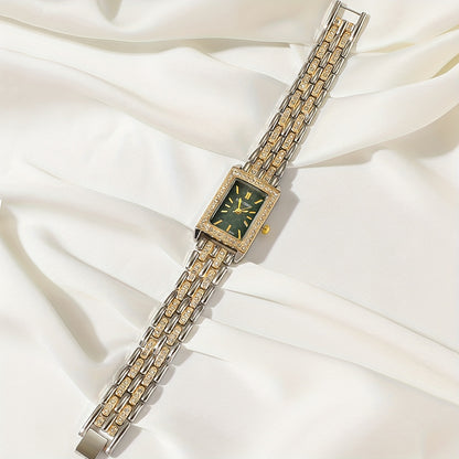 Elegant Cartier-Inspired Zinc Alloy Bracelet Watch with Sparkling Rhinestones - Rectangular Face, Quartz Movement, Non, Perfect for Daily Wear, Parties, Birthdays, and Festive Gifts, Festive Accessory | Elegant Bracelet | Qua