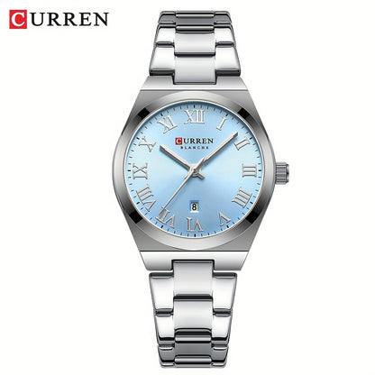 Fashionable Brand Of CURREN Ladies' Watches With A Casual And Simple Stainless Steel Strap, Featuring A Calendar And Quartz Movement.