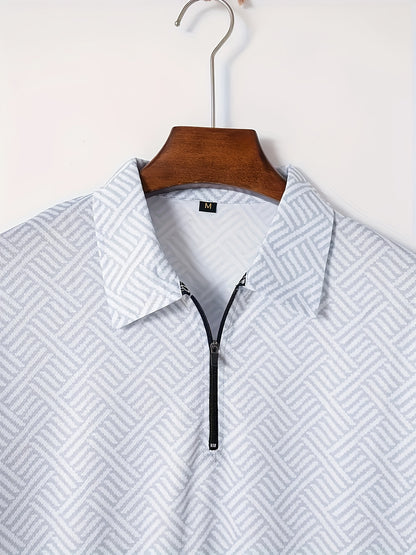 Men'S Tropical Print Casual Suit - Black Short Sleeve Zipper Shirt with White Pockets Shorts, Polyester, Machine Washable, Summer Beachwear, Summer Wear | Relaxed Fit Shirt | Woven Texture