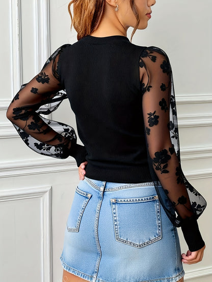 Targeted Elegant Mesh Splicing Sleeve կանացի մարզաշապիկ