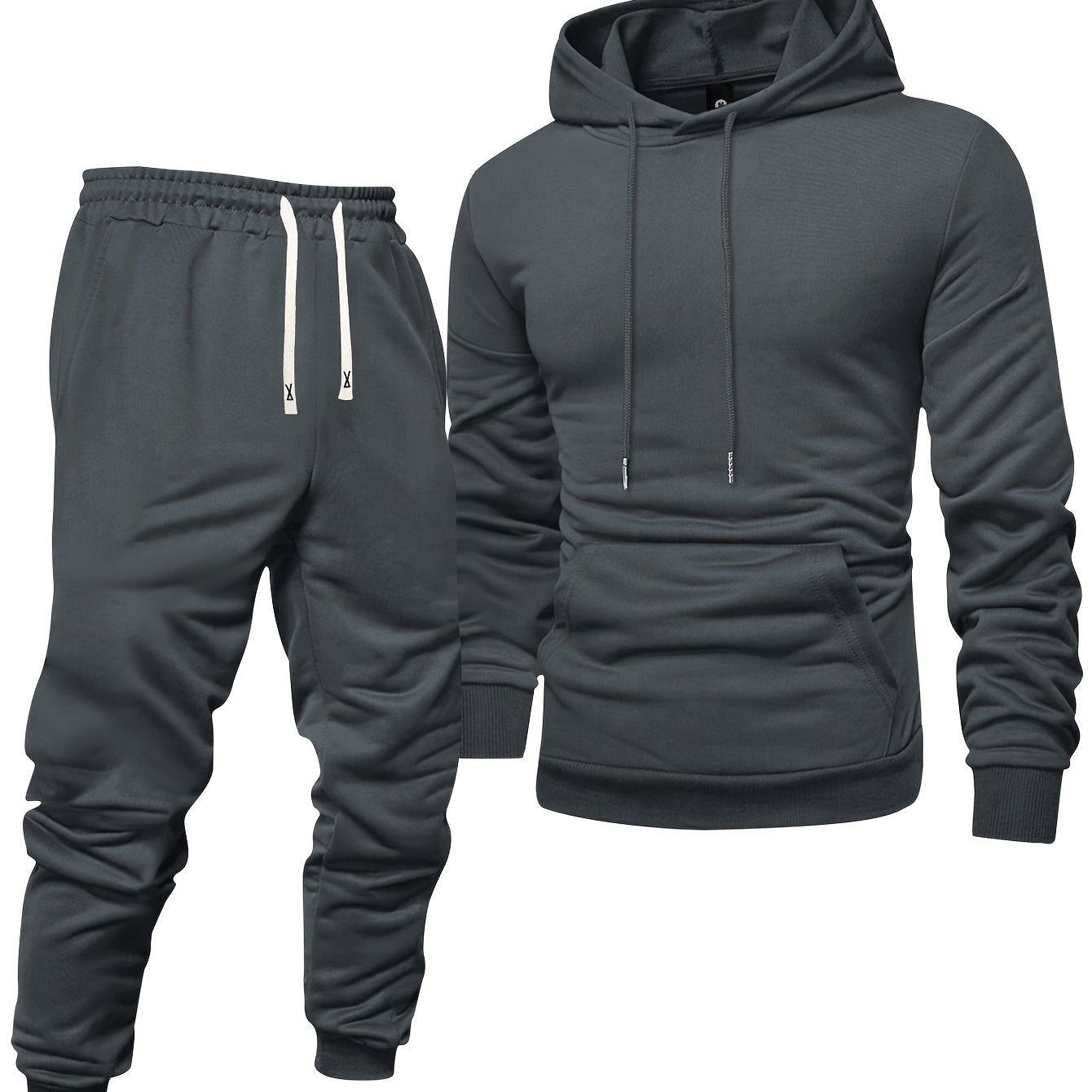 Men's Long Sleeve Hooded Sweatshirt + Threaded Sweatpants Set Spring and Autumn Solid Color Pullover Regular Long Sleeve T-shirt and Pants Belt Drawstring Casual Sports Trousers Two-piece Set