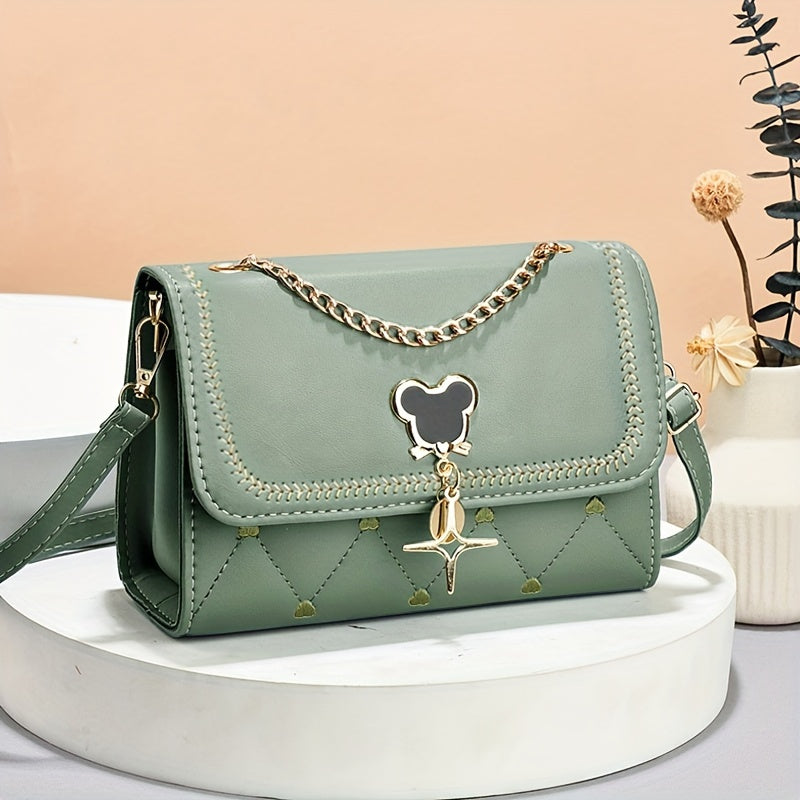 Fashion Crossbody Bag, Women's Embroidery Flap Purse, Chain Decor Shoulder Bag