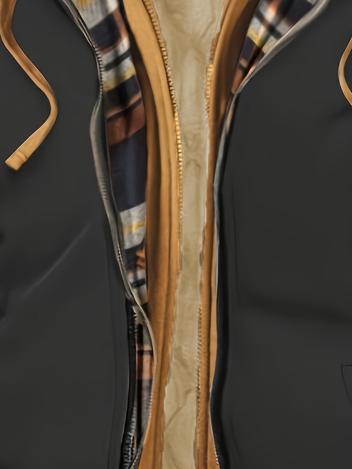 Men'S Warm Fleece-Lined Hooded Jacket with Plaid Details - Casual Winter Coat for Outdoor Activities, Zip-Up, Regular Fit, Polyester Lined, Functional Pockets, Windproof & Warm, Functional Winter Jacket | Stylish Men'S Jacket