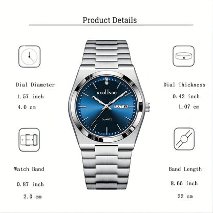 Business Casual Watch | Unisex Slim Quartz Watch | Stainless Steel Band | Date & Day Display | Durable Alloy Case | Elegant Pointer Design | Ideal for Office & Casual Wea