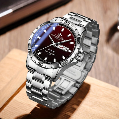 FOURRON Stainless Steel Quartz Watch with Black Dial, Date Display, Waterproof, Lightweight, Casual Style, Everyday Watch | Minimalist Watch | Stainless Steel Band