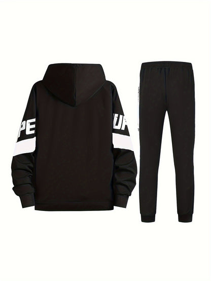 Classic Men's Athletic 2Pcs Tracksuit Set Casual Full-Zip Sweatsuits Long Sleeve Hoodie And Jogging Pants Set For Gym Workout Running