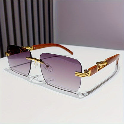 Cheetah Leopard fashion glasses For Women Men Rectangle Rimless Wood Grain Temple Sun Shades For Beach Party Travel