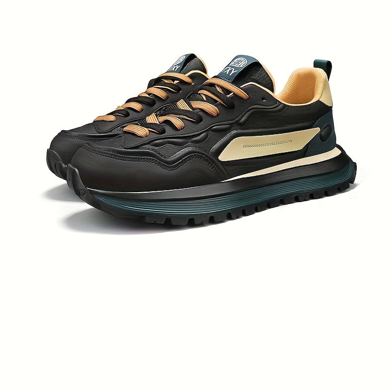Men's Breathable Casual Sneakers - Trendy Low-Top Lace-Up Sneakers with Soft Rubber Sole, White & Black Design for Spring/Summer, Perfect for Running and Casual Attire, Versatile Running Footwear | Sporty Aesthetic Shoes | Co