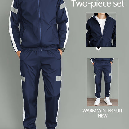 2pcs Men's Spring/Autumn Casual Long Sleeve Sportswear Set with Stand Collar