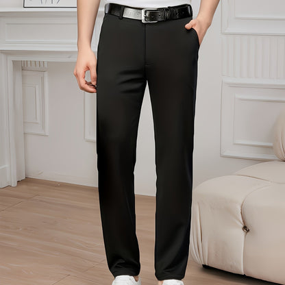 Men'S Classic Black Dress Pants - Nylon Blend, Straight Leg, Straight Leg Pants for Business Occasions