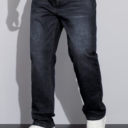 Men's Plus Size Loose Fit Stretchy Cotton Denim Pants, Lightweight Business Casual Jeans For All Seasons