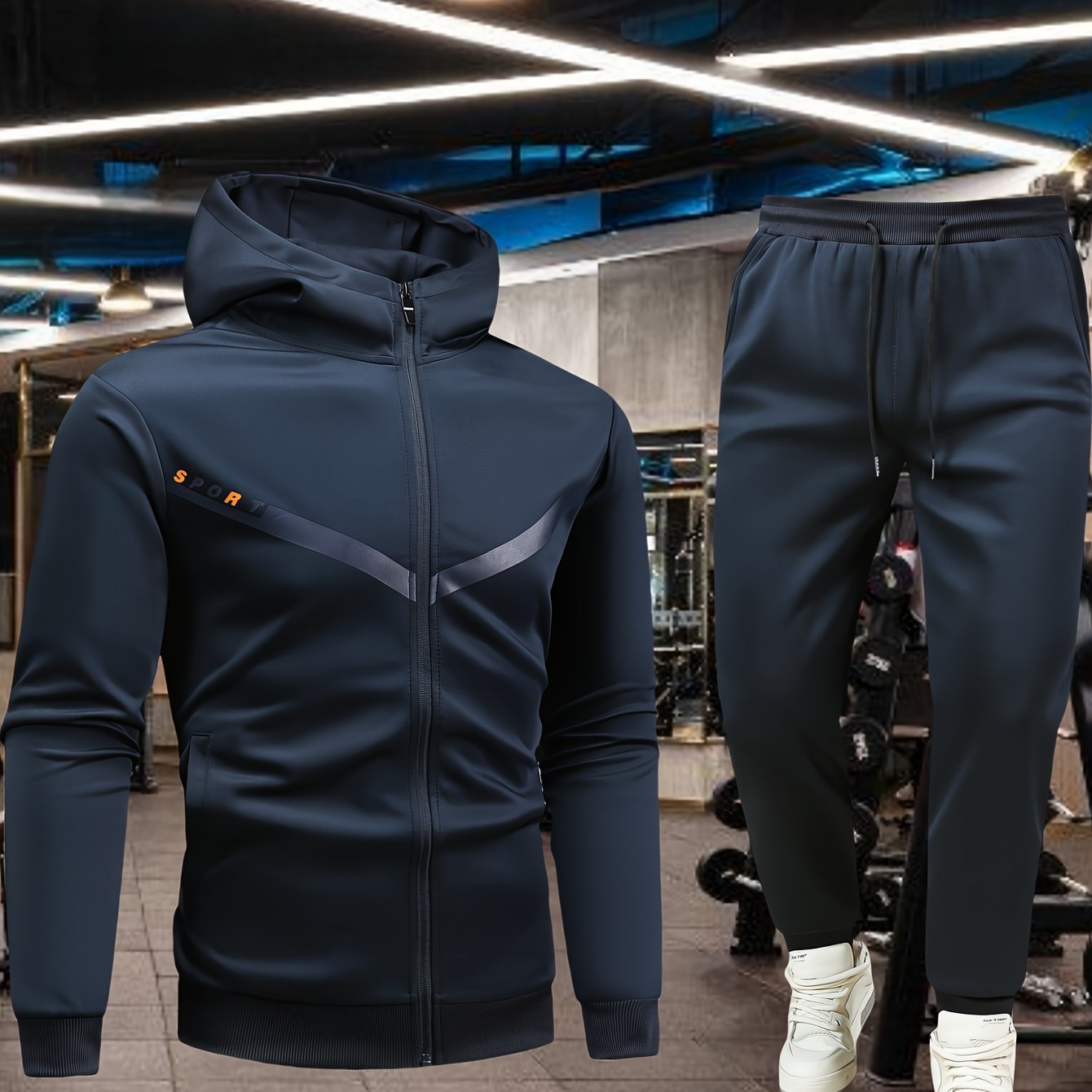 Men'S Sports Casual Suit, Spring and Autumn Hooded Cardigan Sweatshirt Set, Outdoor Sports Running Wear Fitness Home Clothes High-Quality Two-Piece Men'S Top and Bottom Outfit