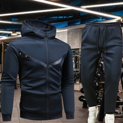 Men'S Sports Casual Suit, Spring and Autumn Hooded Cardigan Sweatshirt Set, Outdoor Sports Running Wear Fitness Home Clothes High-Quality Two-Piece Men'S Top and Bottom Outfit