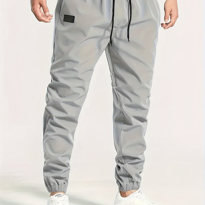 Men's Solid Color Drawstring Cargo Pants - Casual, Loose Fit with Multiple Pockets, Machine Washable