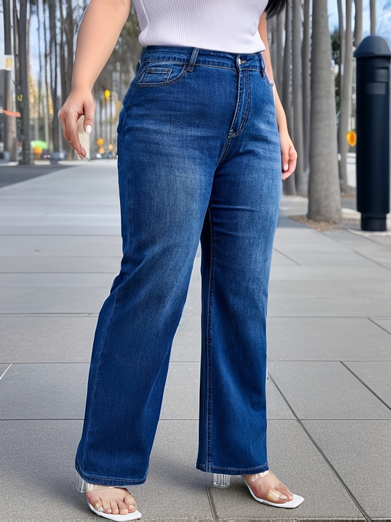 Women's Plus Solid Casual Straight Leg Jean Pants