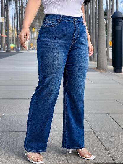 Women's Plus Solid Casual Straight Leg Jean Pants
