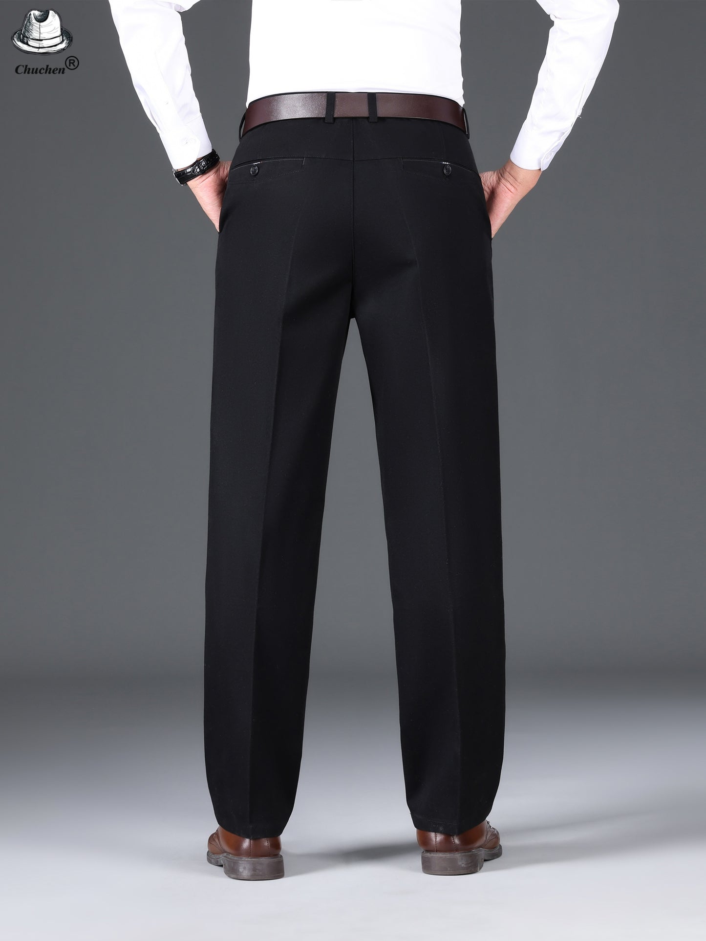 1pc Classic Fit Men'S Dress Pants - 100% Cotton, Solid Color, Non-Stretch, Regular Length, for Autumn/Winter - Business Casual Style