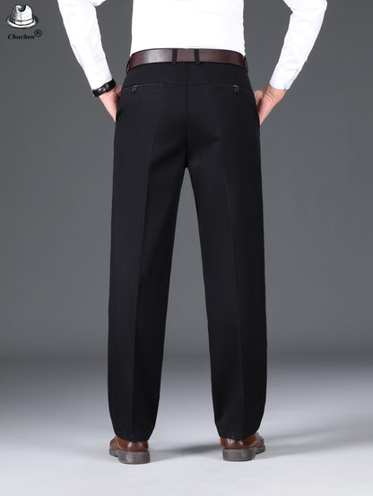 1pc Classic Fit Men'S Dress Pants - 100% Cotton, Solid Color, Non-Stretch, Regular Length, for Autumn/Winter - Business Casual Style